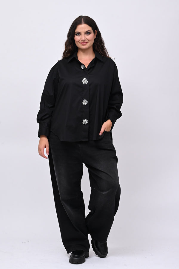 Camicia fiori maxi paillettes - Nero