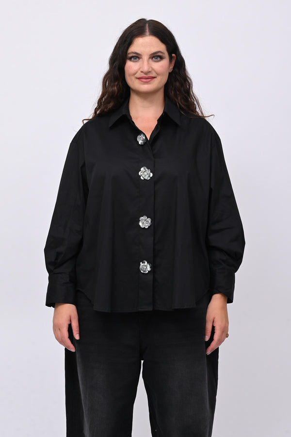 Camicia fiori maxi paillettes - Nero