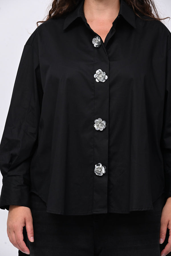 Camicia fiori maxi paillettes - Nero