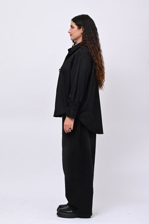 Camicia fiori maxi paillettes - Nero