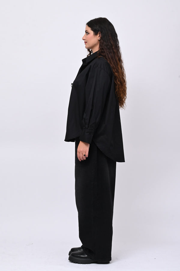 Camicia fiori maxi paillettes - Nero