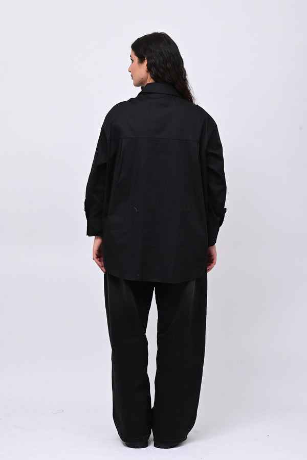 Camicia fiori maxi paillettes - Nero