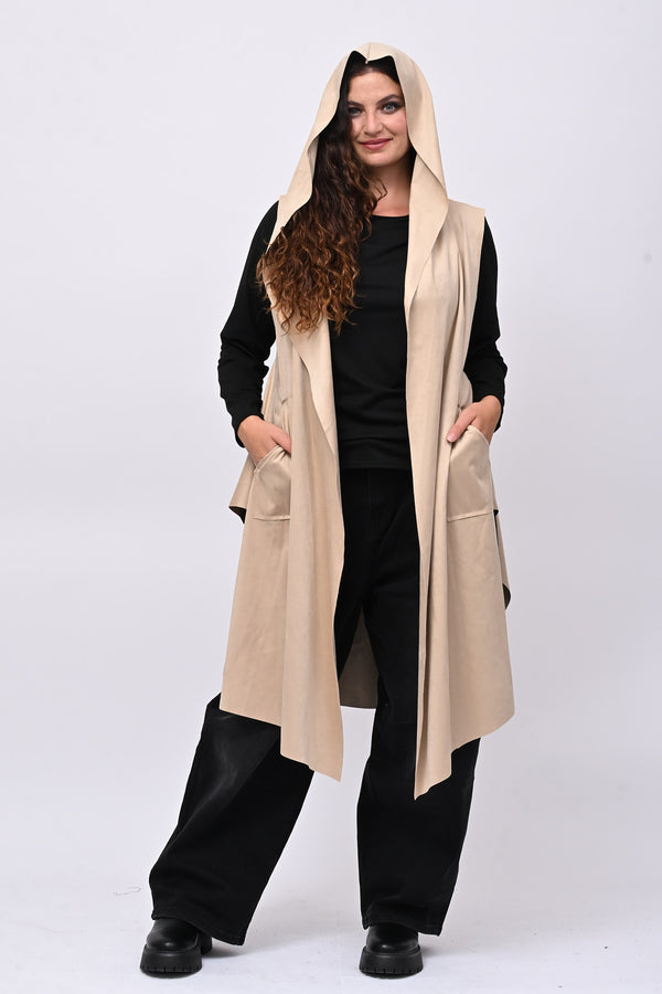 Gilet suede cappuccio - Burro