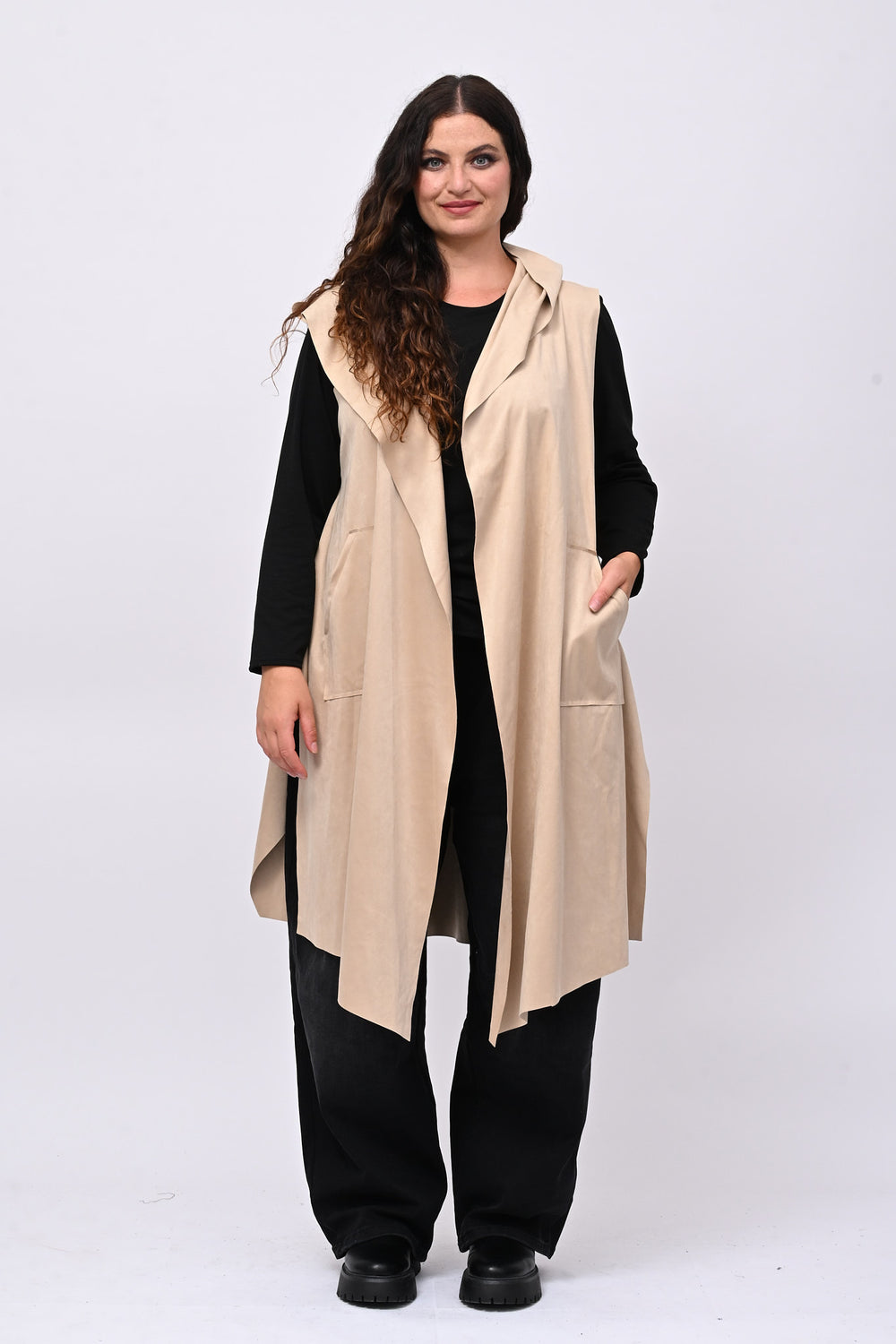 Gilet suede cappuccio - Burro