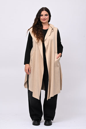 Gilet suede cappuccio - Burro