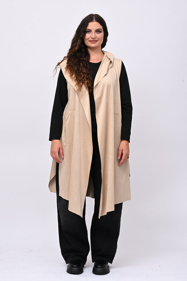 Gilet suede cappuccio - Burro