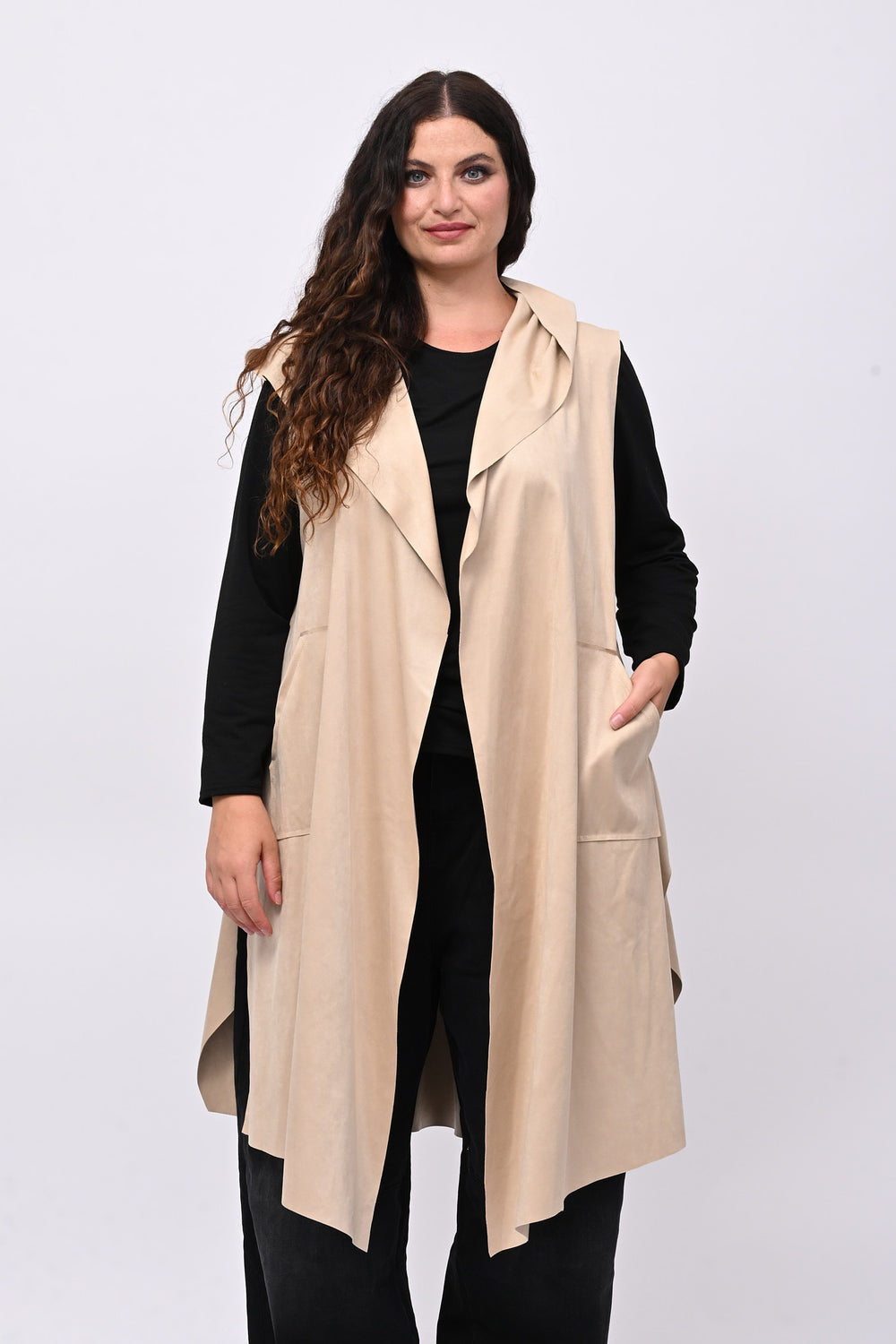 Gilet suede cappuccio - Burro