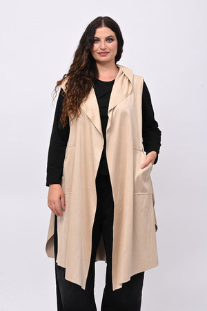 Gilet suede cappuccio - Burro