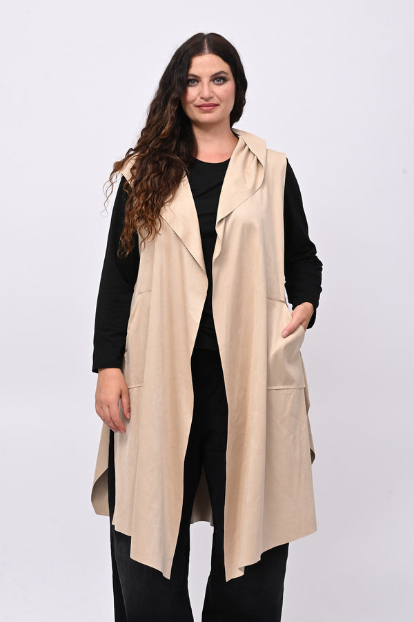 Gilet suede cappuccio - Burro