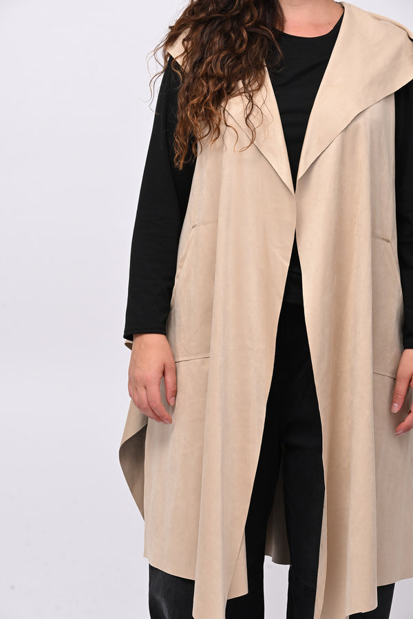 Gilet suede cappuccio - Burro