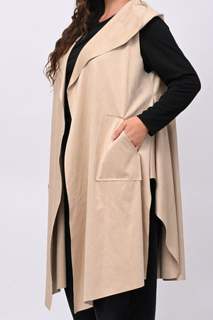 Gilet suede cappuccio - Burro