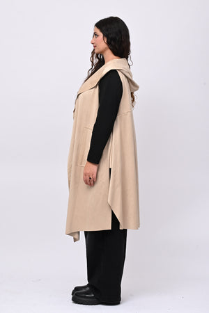 Gilet suede cappuccio - Burro