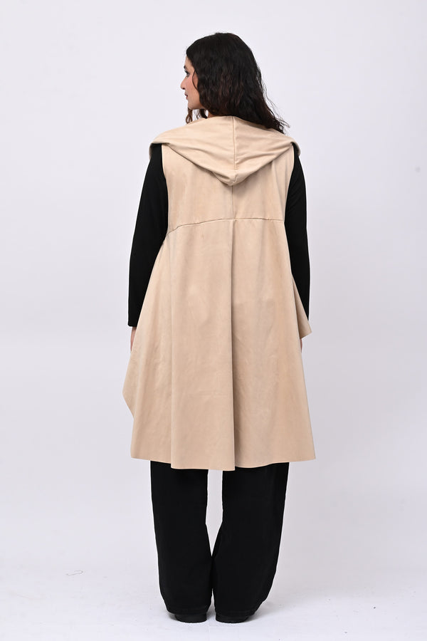 Gilet suede cappuccio - Burro