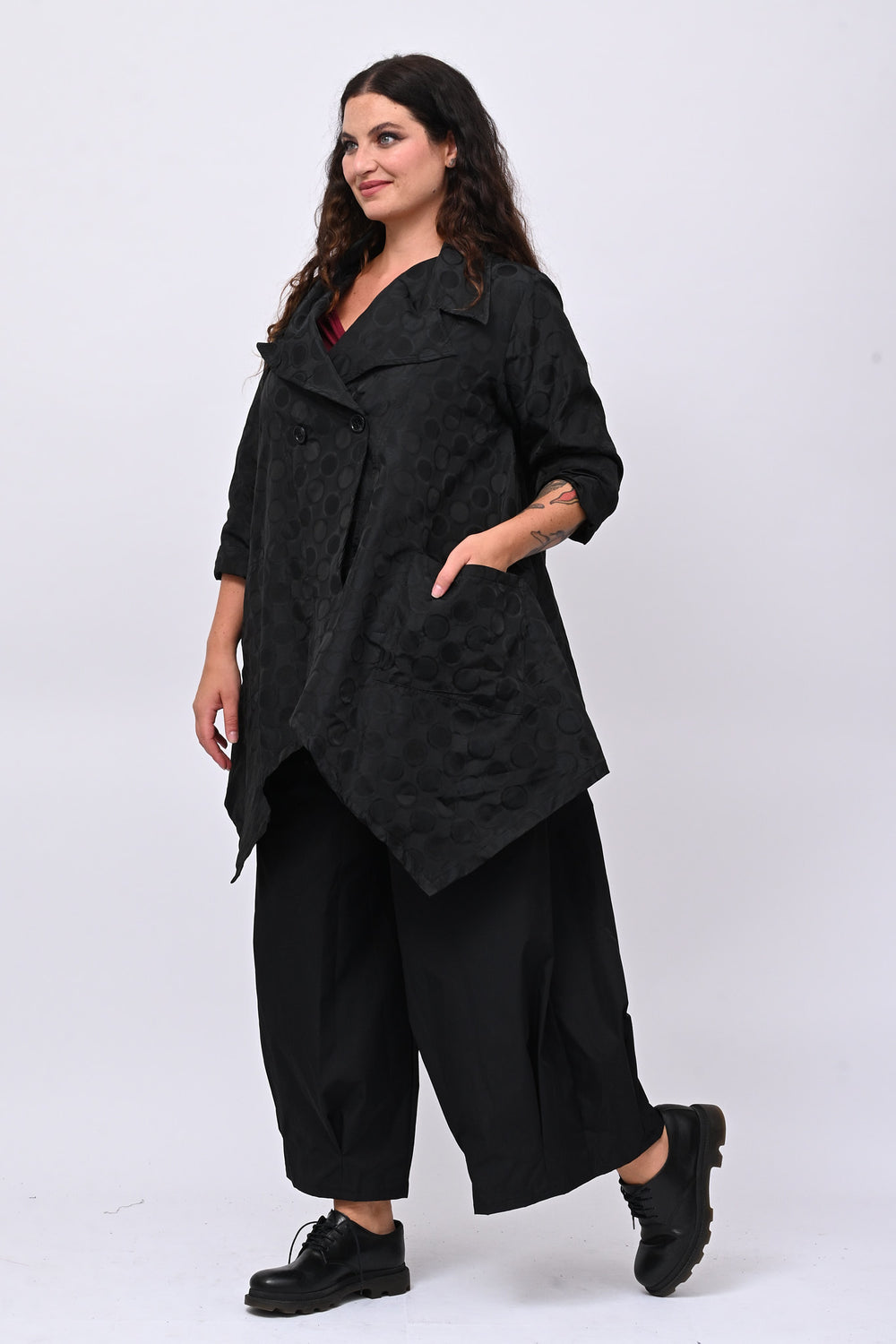 Cappotto taftà pois - Nero
