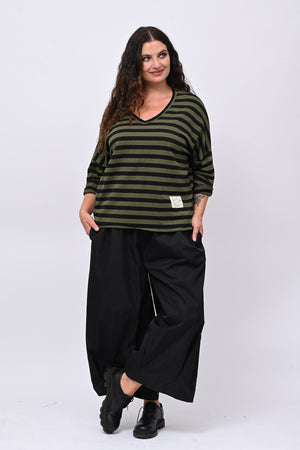 Felpa garzata righe - Verde militare