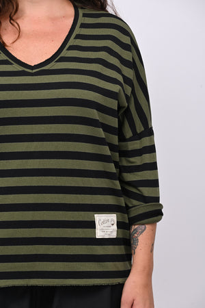 Felpa garzata righe - Verde militare