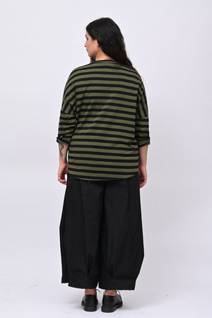 Felpa garzata righe - Verde militare