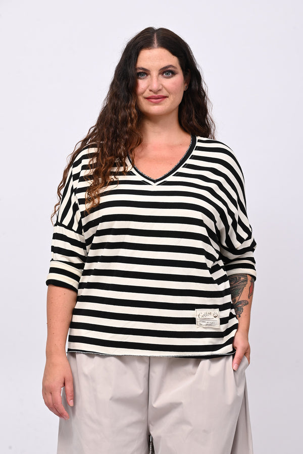Felpa garzata righe - Bianco