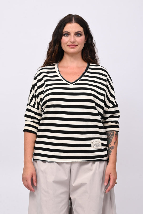 Felpa garzata righe - Bianco