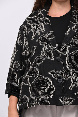 Giacca corta ciniglia fiori - Nero