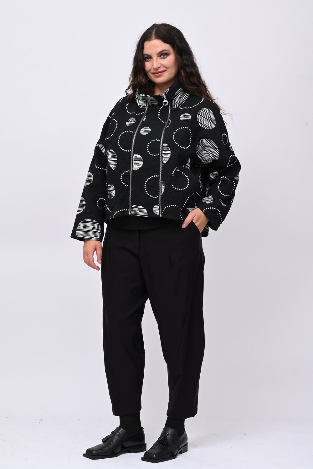 Giacca doppia zip cerchi - Nero
