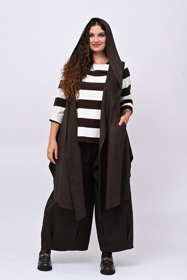 Gilet suede cappuccio - Moro