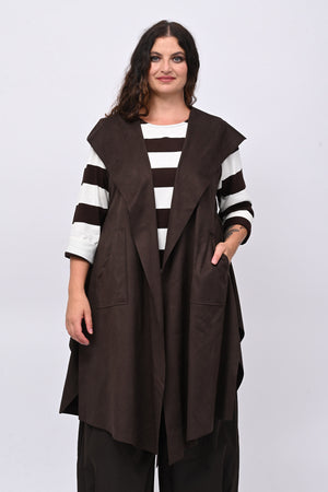 Gilet suede cappuccio - Moro