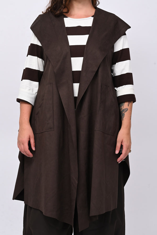 Gilet suede cappuccio - Moro