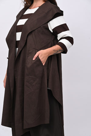 Gilet suede cappuccio - Moro