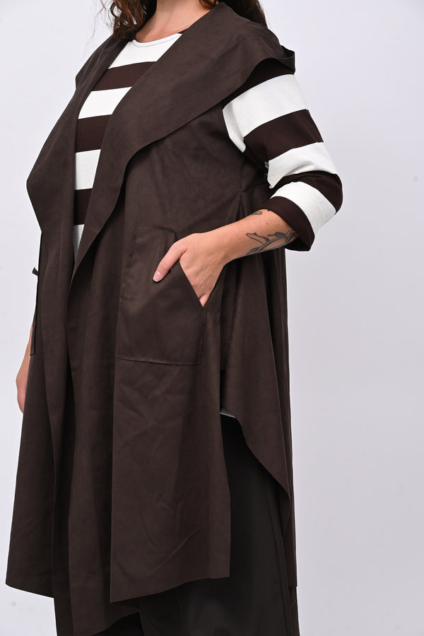 Gilet suede cappuccio - Moro
