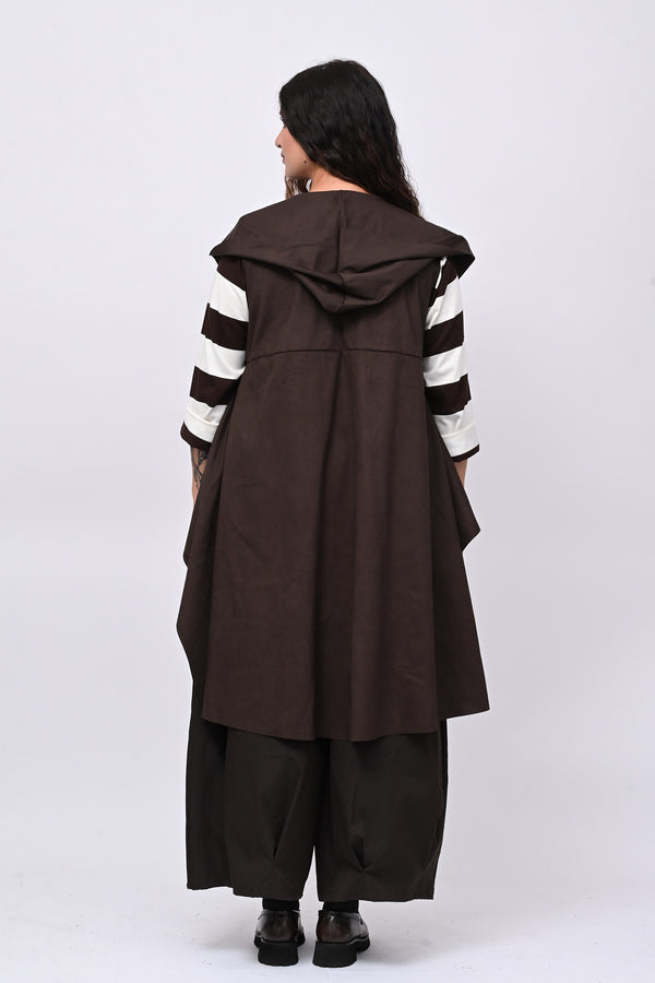 Gilet suede cappuccio - Moro