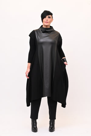 Abito svasato inserti pelle - Nero