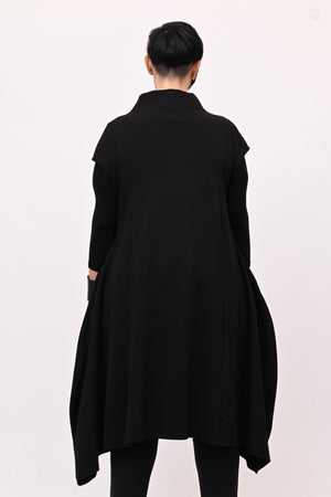 Abito svasato inserti pelle - Nero