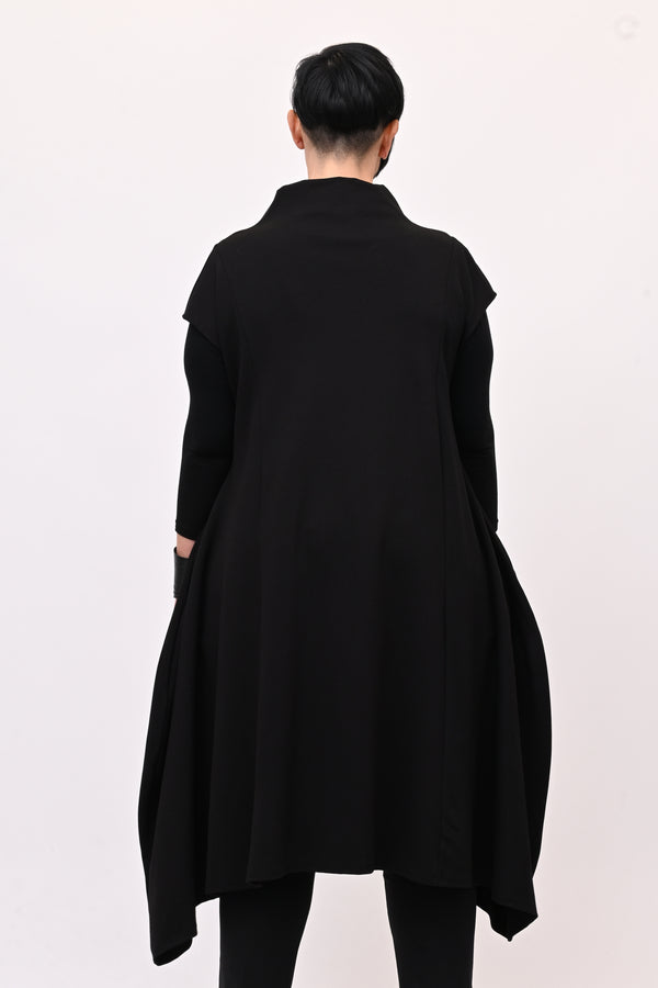 Abito svasato inserti pelle - Nero