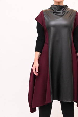 Abito svasato inserti pelle - Melanzana