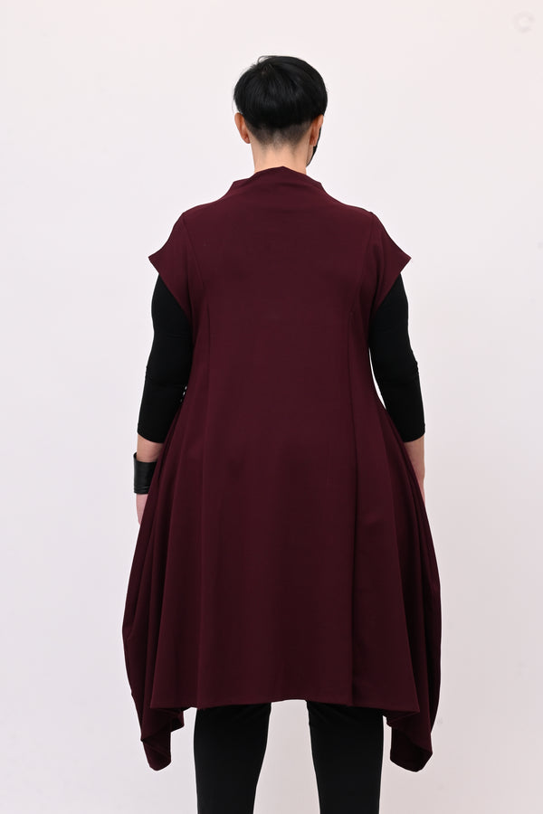 Abito svasato inserti pelle - Melanzana