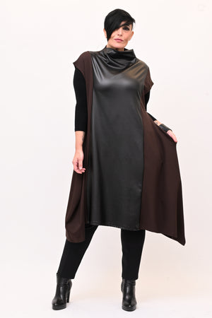 Abito svasato inserti pelle - Moro