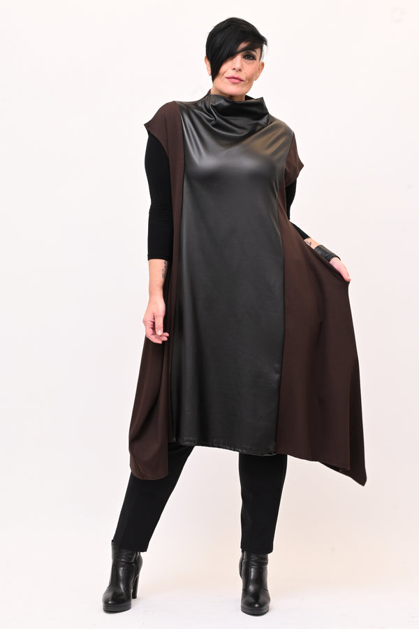 Abito svasato inserti pelle - Moro