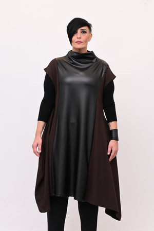 Abito svasato inserti pelle - Moro