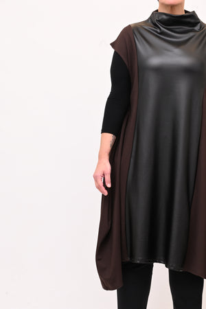 Abito svasato inserti pelle - Moro