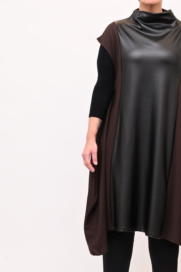 Abito svasato inserti pelle - Moro