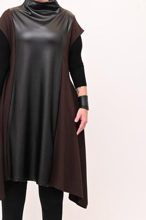 Abito svasato inserti pelle - Moro