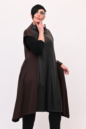 Abito svasato inserti pelle - Moro