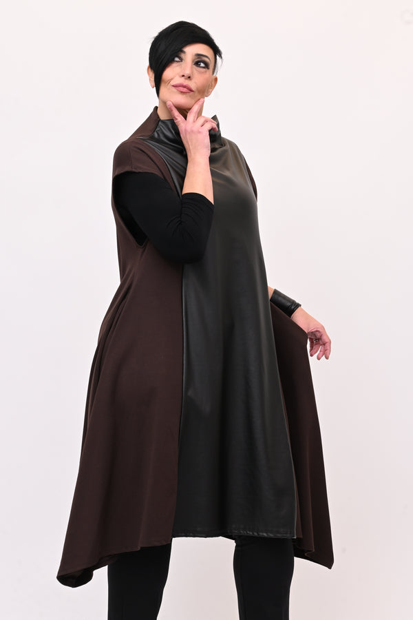 Abito svasato inserti pelle - Moro