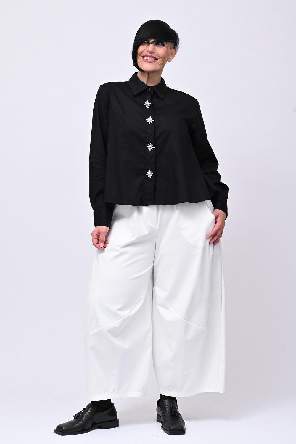 Camicia crop maxi strass - Nero