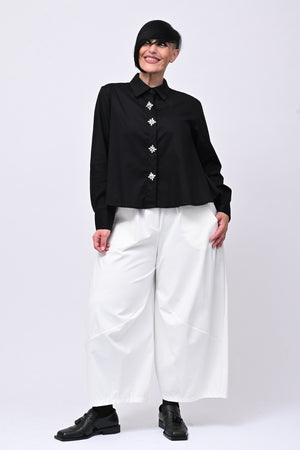 Camicia crop maxi strass - Nero