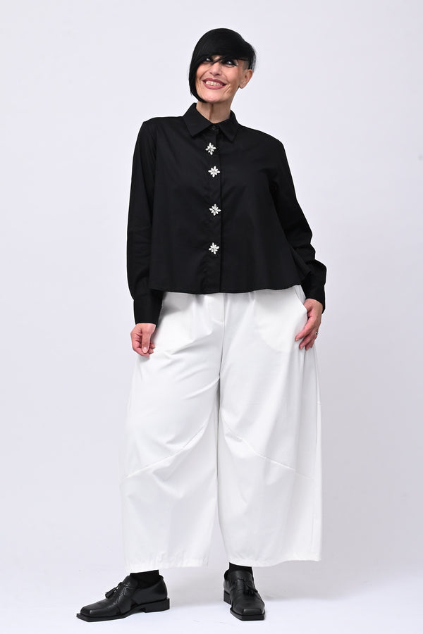 Camicia crop maxi strass - Nero