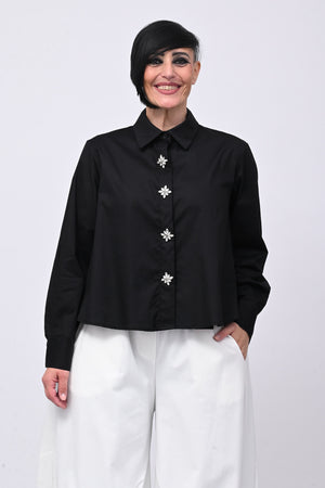 Camicia crop maxi strass - Nero
