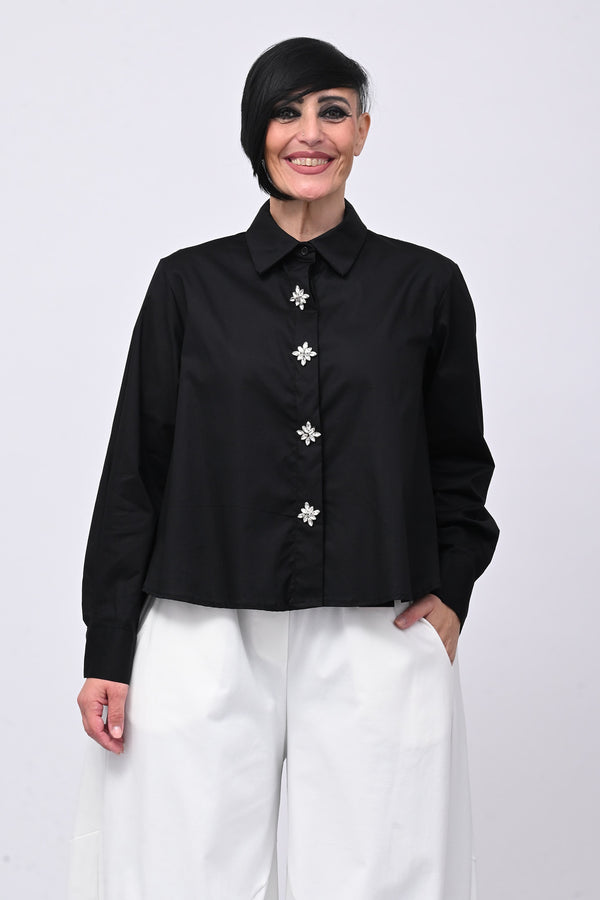 Camicia crop maxi strass - Nero