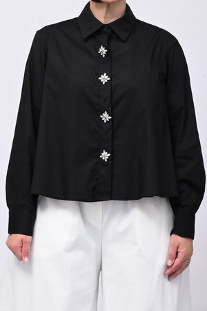 Camicia crop maxi strass - Nero